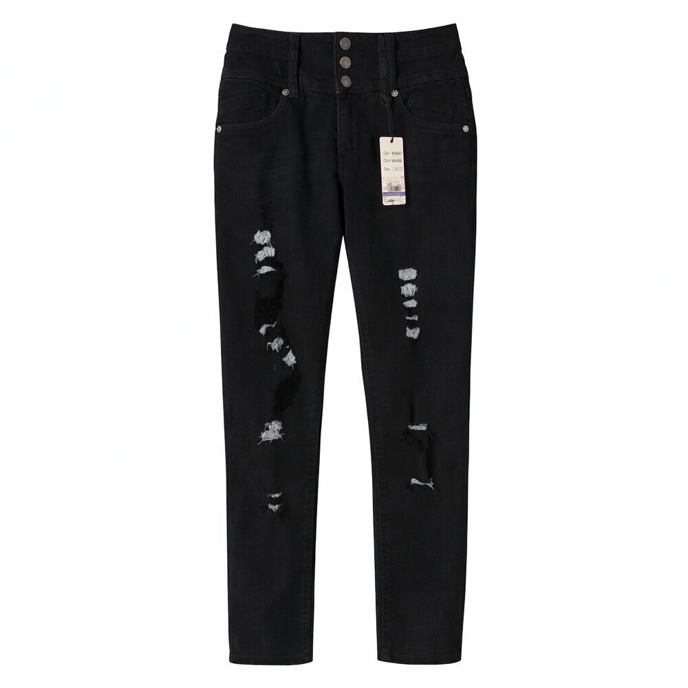 NWT HECTIK NATALIA Distressed Black Skinny Jeans 0
